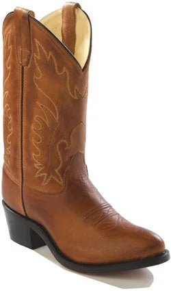 Old West Tan Canyon Youth Girls Corona Leather Narrow J Toe Cowboy Boots