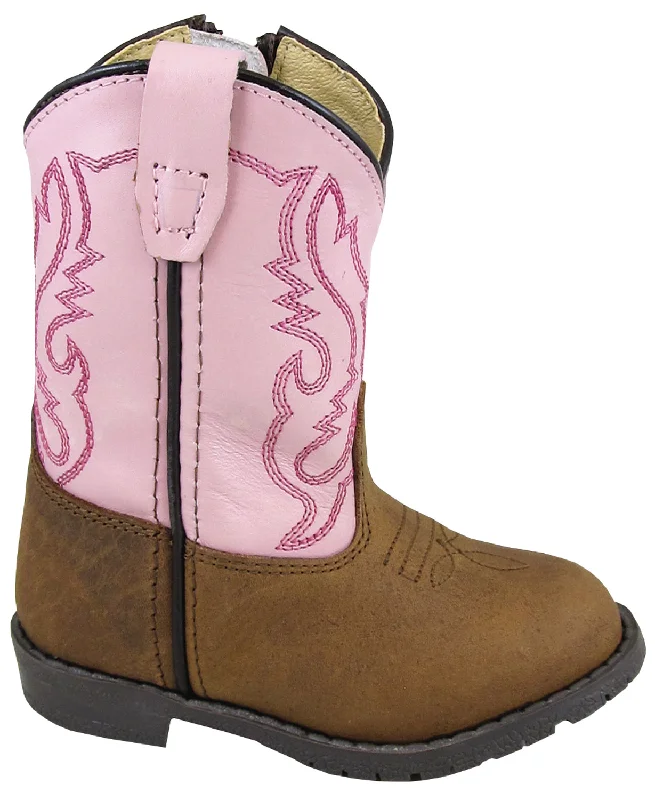 Smoky Mountain Toddler Girls Hopalong Brown/Pink Leather Cowboy Boots